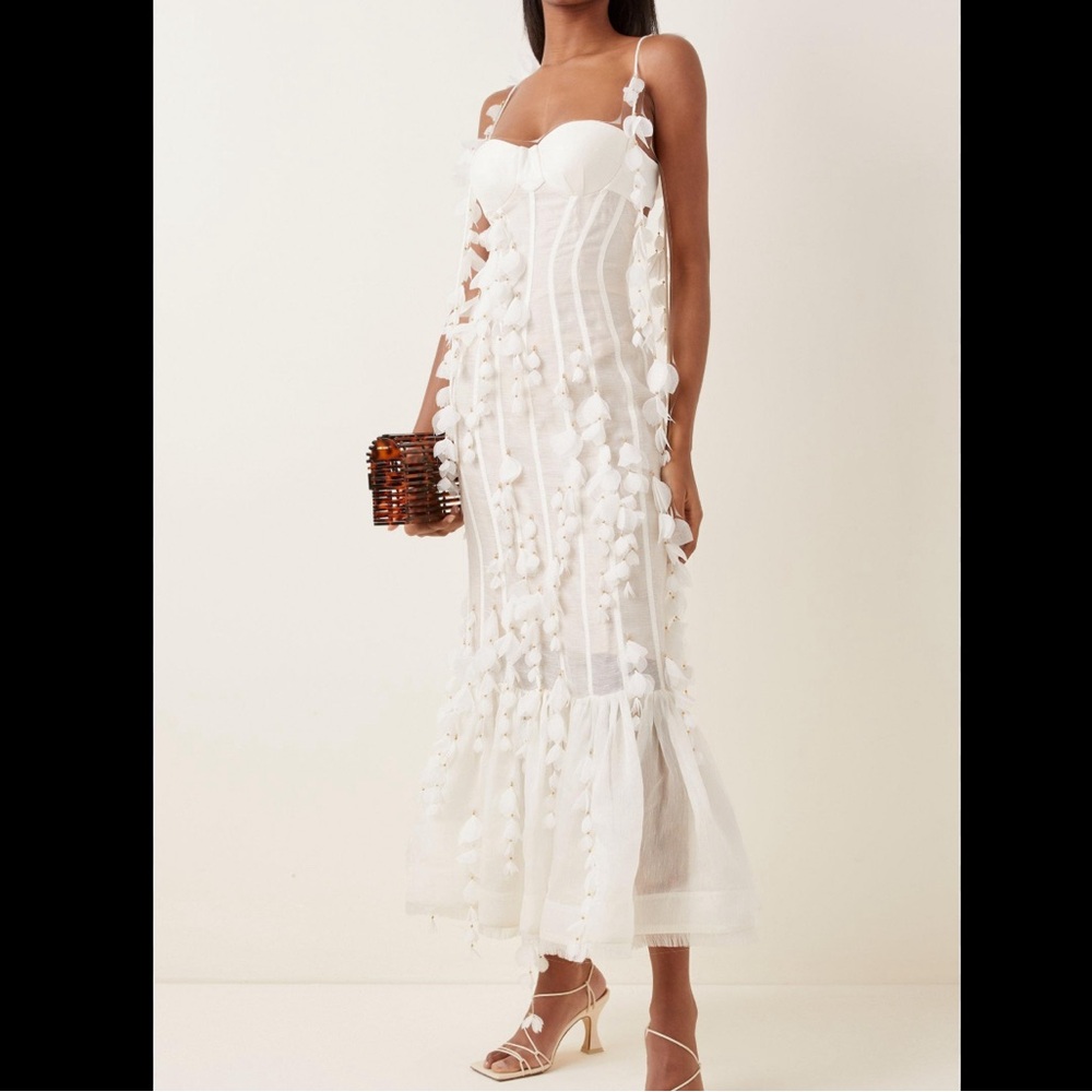 Zimmermann Botanica Petal Appliqué Linen-Silk Corset Gown White Bridal size AU 2